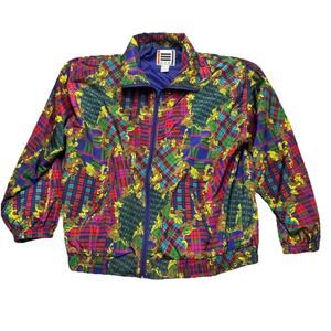 EVR Women's Multicolor Floral Plaid Baroque Lightweight Jacket Size L Polyester